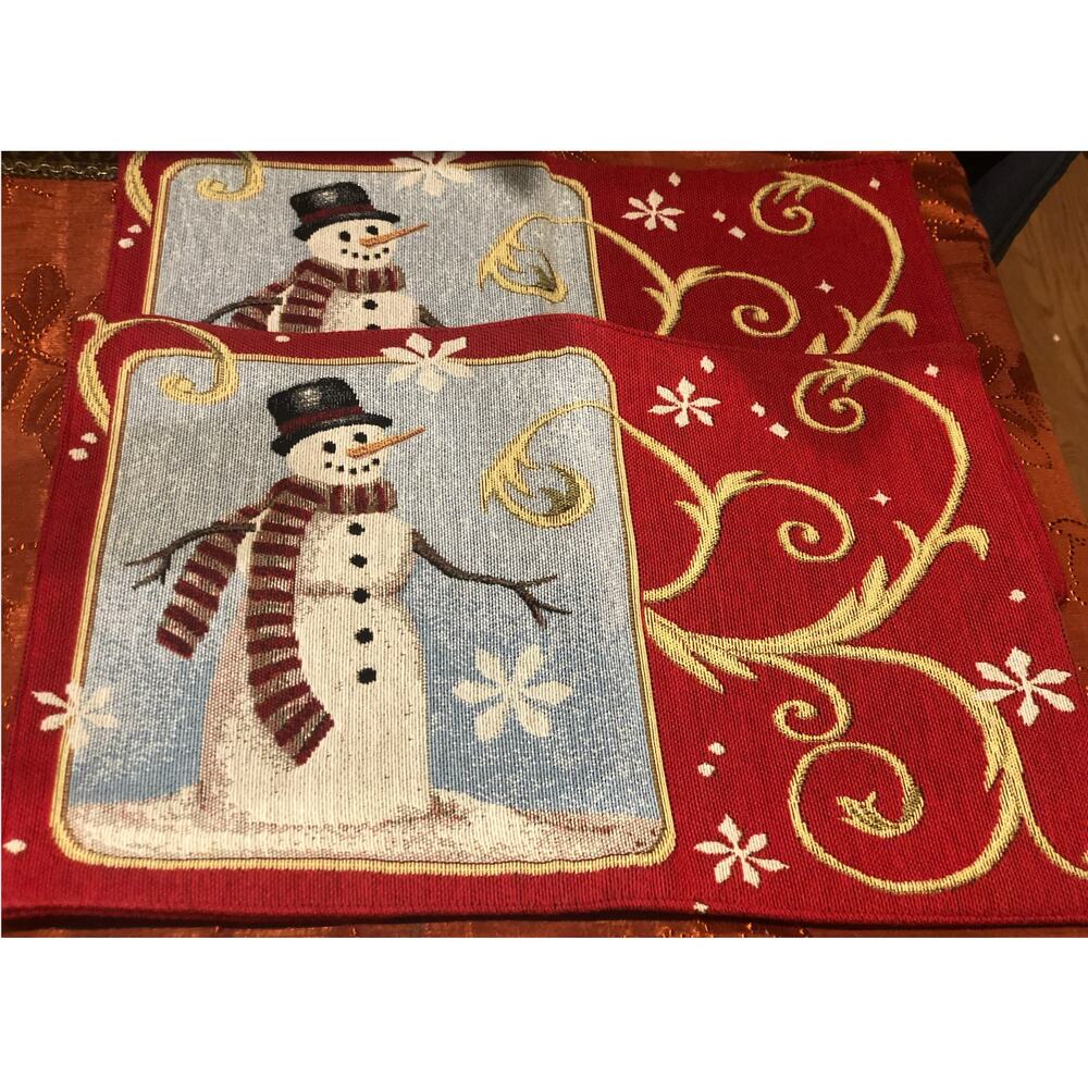 NWOT Set of 2 Reversible Tapestry Christmas Placemats Snowman‎ Wreath Vintage
